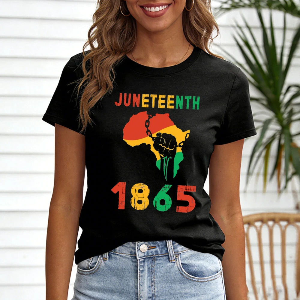Juneteenth Africa Map 1865 Women T-Shirt Celebrations Gifts African Pattern Print Xlotjes 1865 Anniversary Commemoration Tops