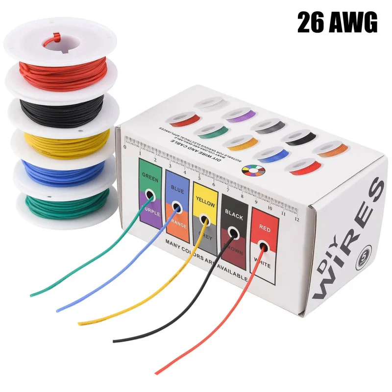 26 AWG Silicone Wire Kit, 10 Colors Stranded Tinned Copper Electrical Hook Up Wire, Flexible High Temperature Resistant Cable
