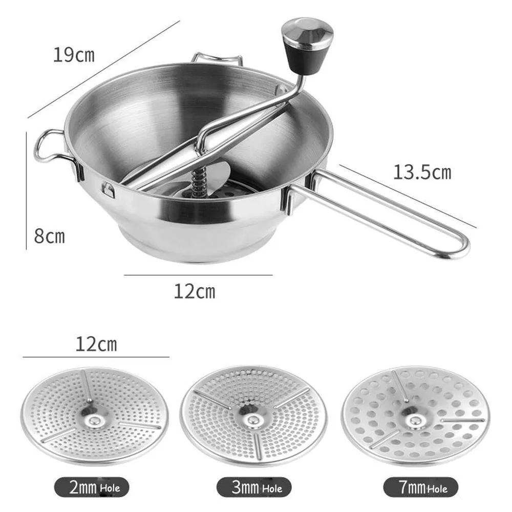 Imagem -06 - Multi-funcional Manual Moedor de Alimentos de Máquina de Engarrafamentos Que Faz Triturador de Legumes Frutas Purê Pressionando Ferramentas de Cozinha Aço Inoxidável