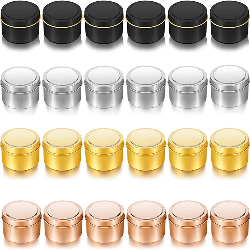 New 24 Pieces Candle Tins 4 Oz Candle Jars, Metal Tin Cans DIY Candle Empty Tins Round Candle Containers For Candle Making