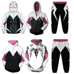 Sudadera con capucha de superhéroe para adultos y niños, abrigo con cremallera, disfraz de Spiderman Gwen Stacy, ropa de calle