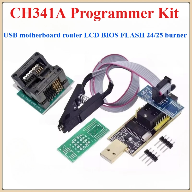 

CH341A/CH341B 24 25 Series EEPROM Flash BIOS USB Programmer Module SOIC8 SOP8 Test Clip For EEPROM 93CXX / 25CXX / 24CXX DIY KIT