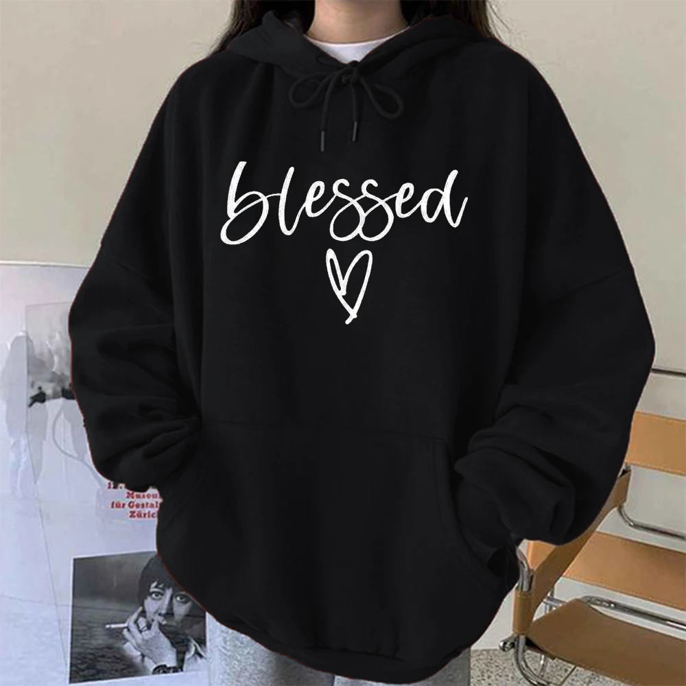 Seeyoushy Blessed Heart Print Y2K2023 Fashion Street Wear Casual Harajuku Long Sleeve Ladies Top New Trend Fall/winter Hoodie