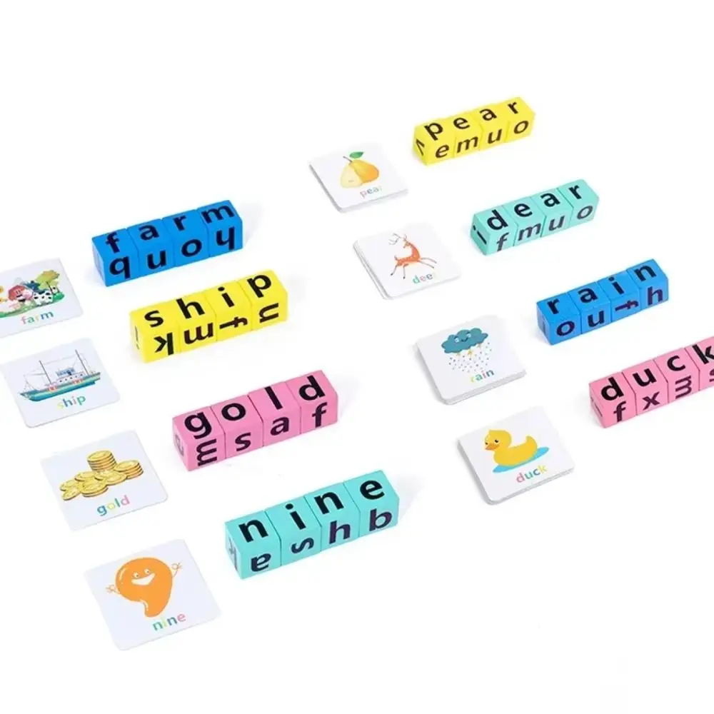 Flash Cards Alphabet Spelling Game Baby Learning Cards Word Spelling Game English Words Card Matching Game Building Blocks