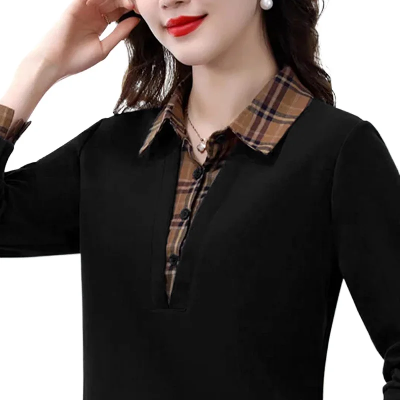 الخريف أزياء الربط منقوشة طويلة الأكمام المرأة أعلى بسيط وهمية اثنين النمط الأجنبي قميص بولو مصمم تي شيرت المرأة الفاخرة #4