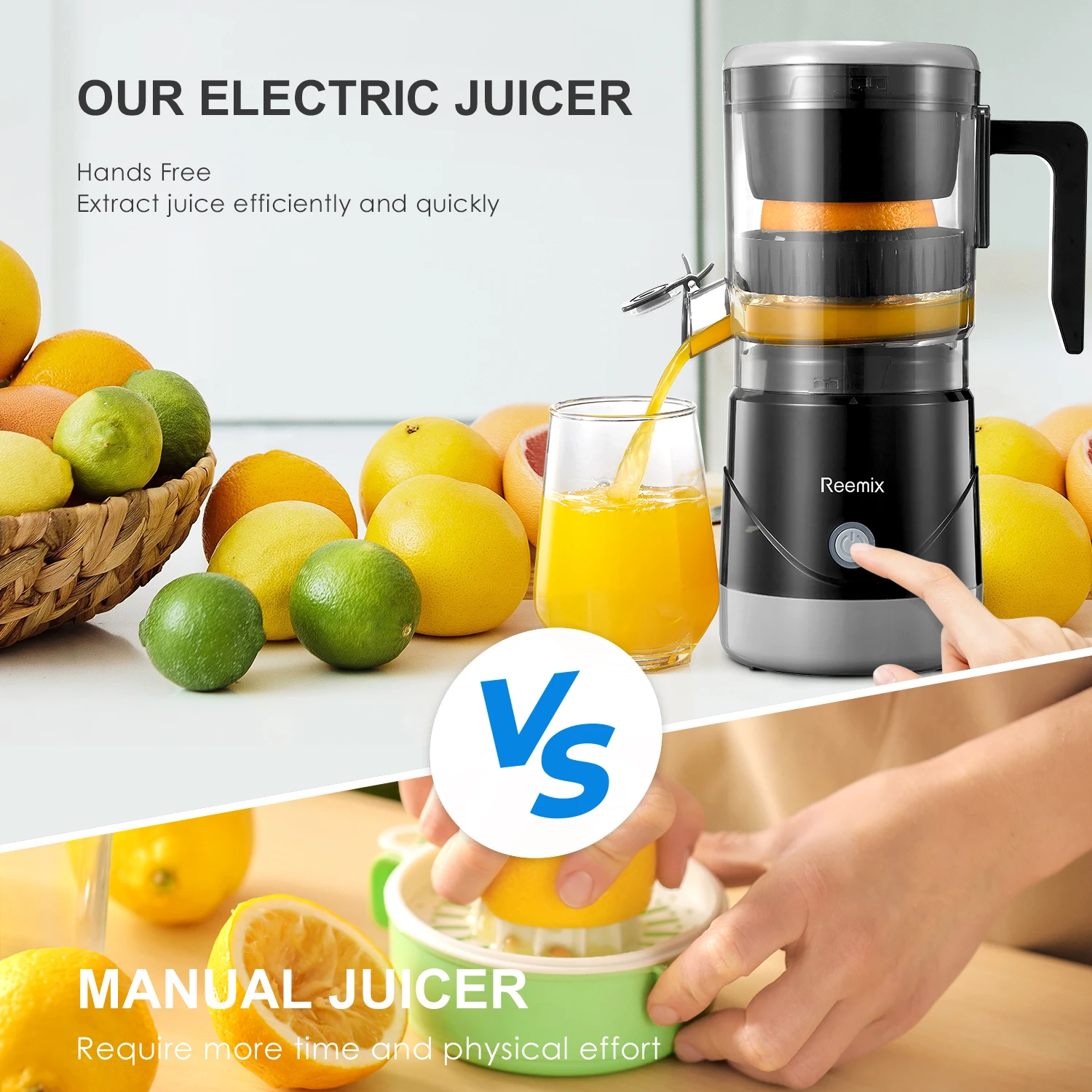 lectric Citrus Juicer, Reemix Full-Automatic Orange Juicer Squeezer for Orange, Lemon, Grapefruit, Citrus Juicer with Cleaning