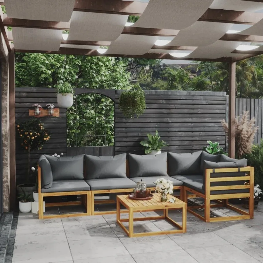 

6 Piece Patio Lounge Set with Cushions Solid Acacia Wood