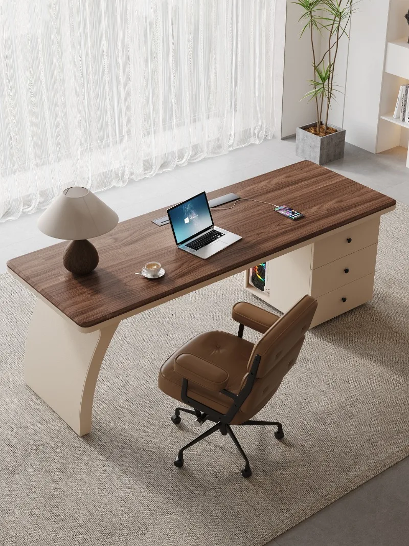 Medieval style solid wood computer desk desktop 2025 new study table cabinet integrated desk desk