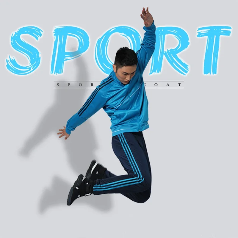 Men Running Tracksuit Football Basketball Training Sport Clothes SkinnyLeg Sweatpant Soccer Jacket with Zipper Jersey Sportswear