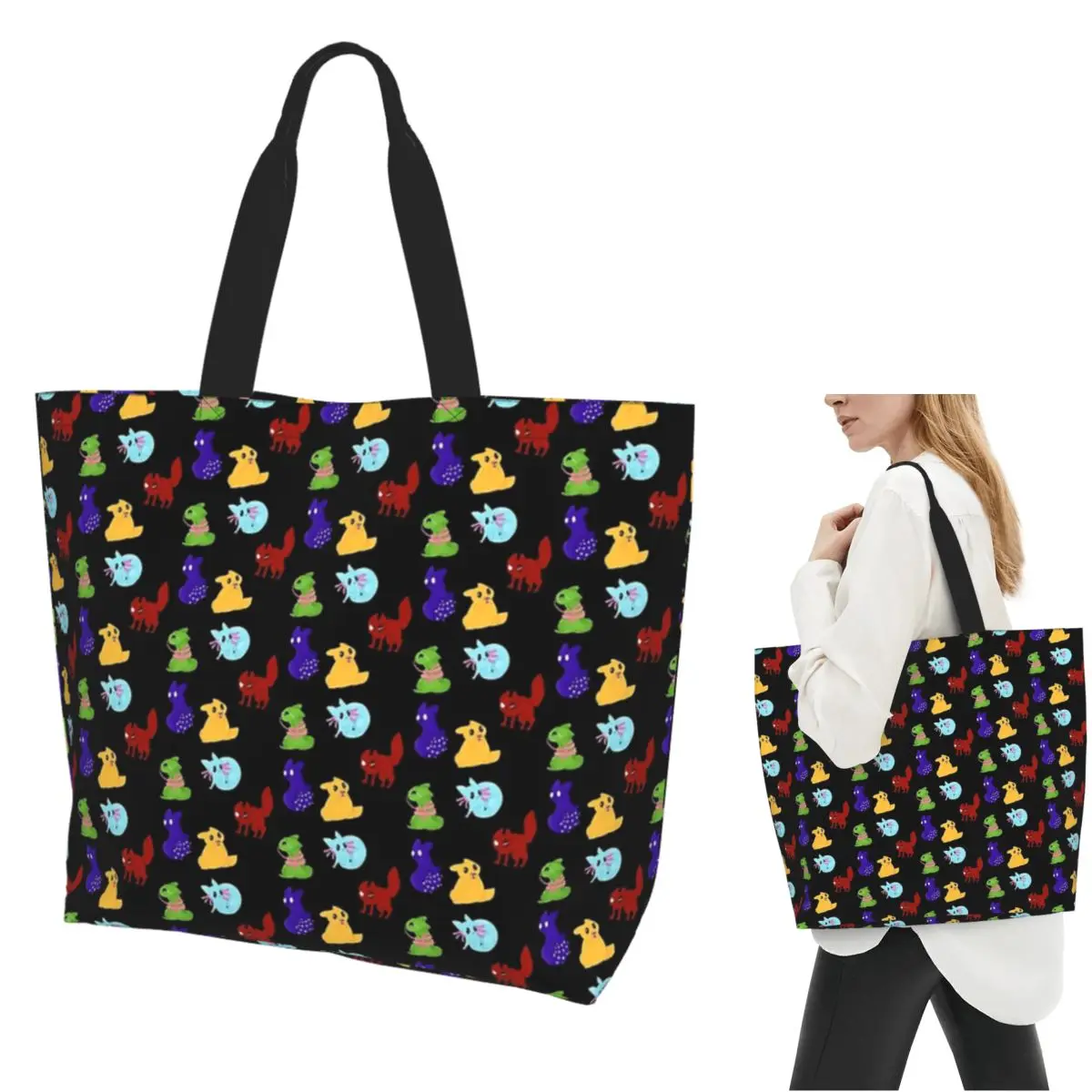 Rain World Downpour Slugcats Shopping Tote Bag Canvas Large Capacity Shoulder Bags Shopper Grocery Handbag for Women