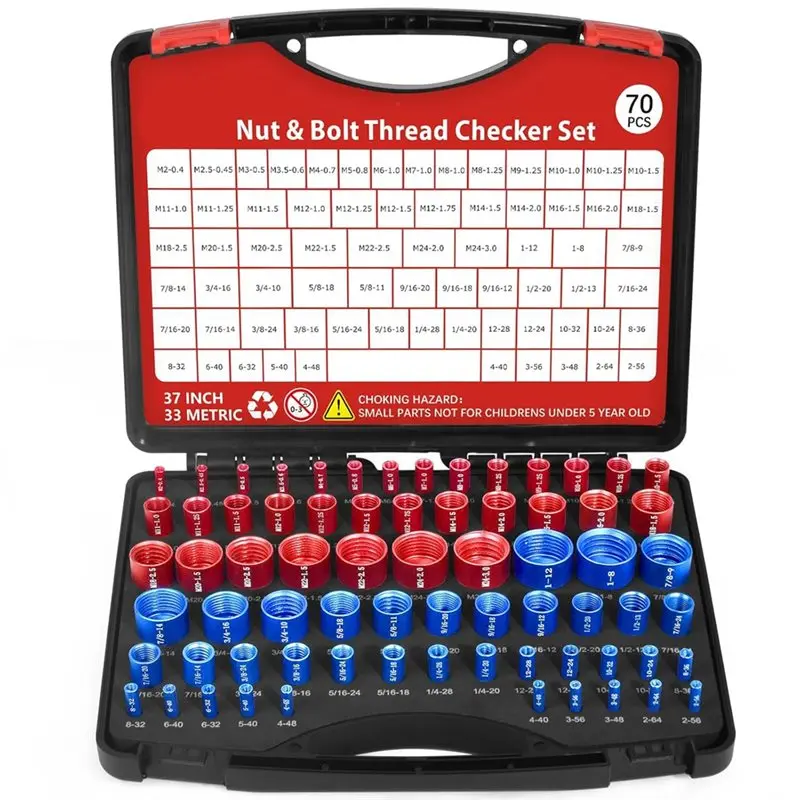 AB66-70Pcs Thread Checkers Nut And Bolt Thread Checkers Set With 37 Inch And 33 Metric Thread Gauge SAE And Metric Sizes
