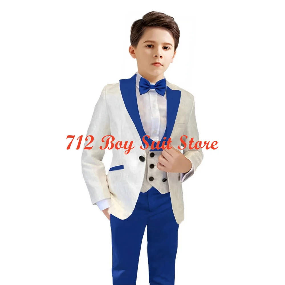 Elegante Jongens Pak Bruiloft Smoking 3 Stuk Double Breasted Vest Blazer Broek Set Formele Kind Blzer