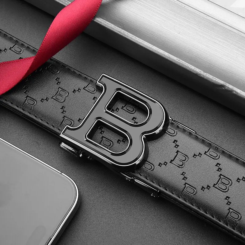 حزام رجالي فاخر وراقي بإبزيم أوتوماتيكي وحزام حفلات الشارع مطبوع على شكل حرف B