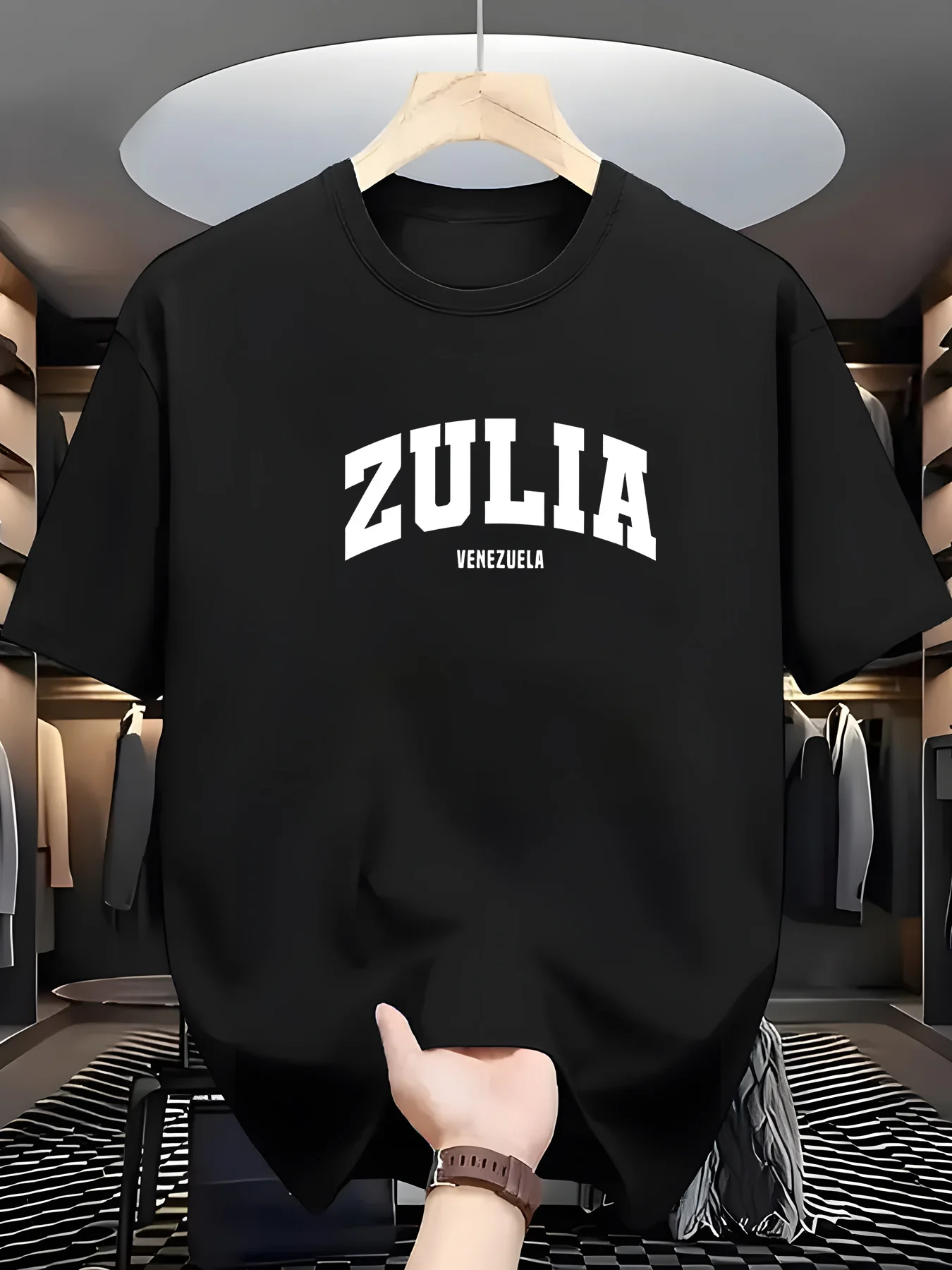 

1pc MenS Casual Polyester T-Shirt with ZULIA VENEZUELA Lettering Round Neck Regular Fit Stretch Fabric Summer Tee for Adults