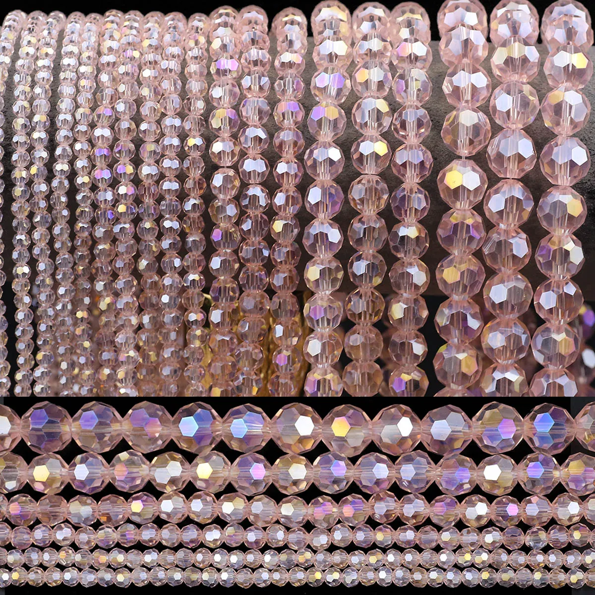 Austrian Crystal Faceted Balls Bead Pink Glass Loose Spacer Beads For Jewelry DIY Bracelets Earrings Accessories 3/4/6/8/10mm