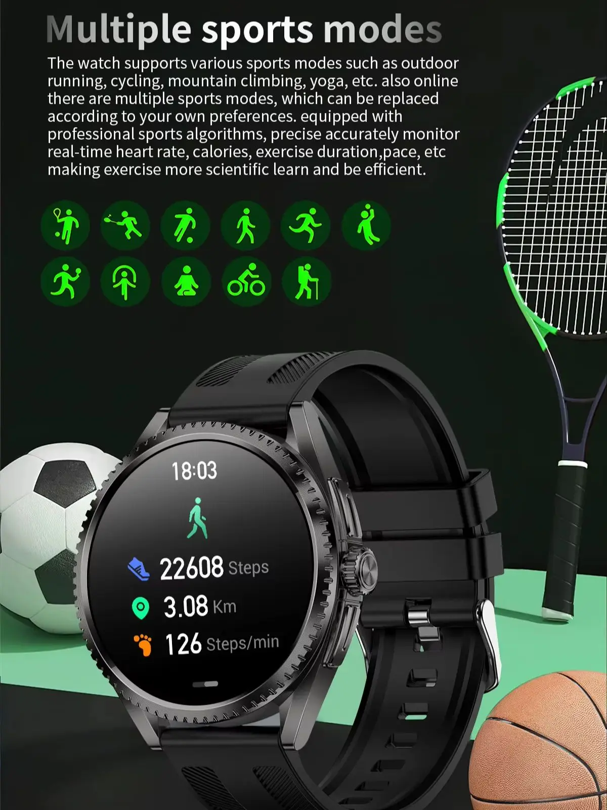 AMOLED 1,75 "reloj inteligente para hombres LED Falshlight múltiples modos deportivos pulsera de Fitness Bluetooth llamada 600mAh batería grande Smartwatch