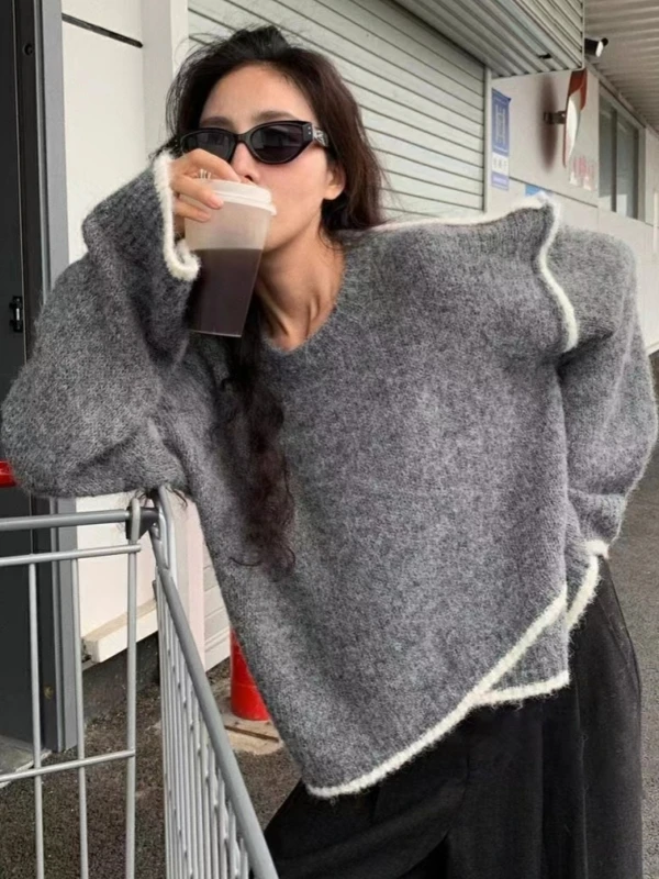 

Цветная блузка, свободный женский вязаный свитер, осень-зима, мягкий уютный дизайн, сенсация, высокое качество, круглый Ne Long Sve