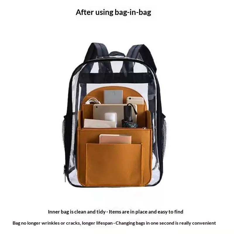Felt Backpack Organizer Insert Multi Compartment Bag In Bag Liner Large Capacity Lightweight Divider For Travel School Storage