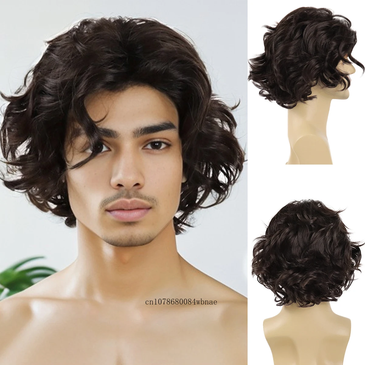 

Черные короткие кудрявые синтетические парики для мужчин и мальчиков, стильные, пушистые, мягкие, с челкой, для повседневной носки, вечеринок, костюмов, термостойкие, естественного вида