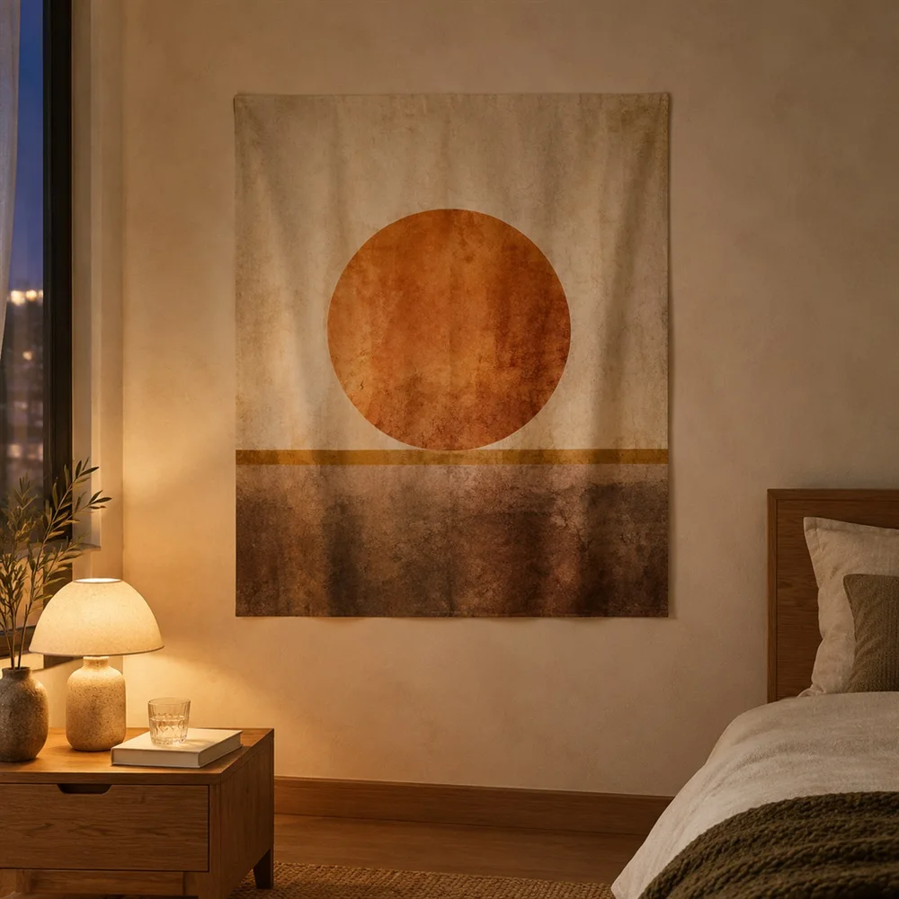 VIKAMA Circle and Line Minimal Center Panel Tapestry Wall Hanging, Wabi Sabi Wall Decor Tapestries for Bedroom Living Room Study