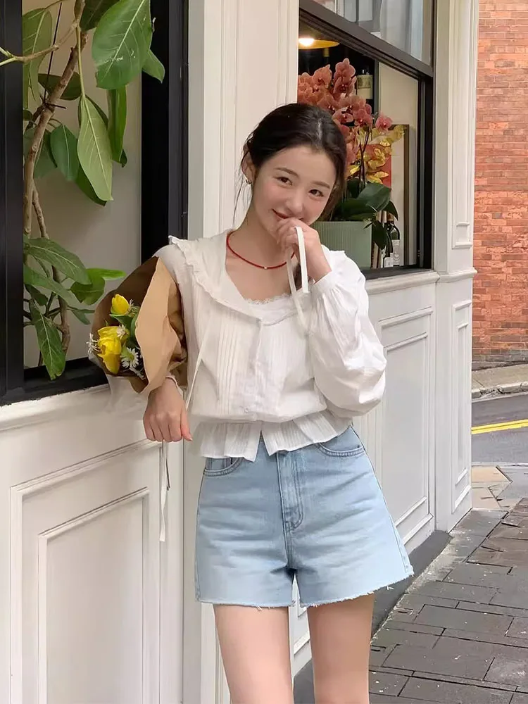 Sweet Summer New Sle Chic Ruffle Hem Hooded Slimming ort Svel Cotton Sunscreen irt Women's Loose Fit Pure Color Top