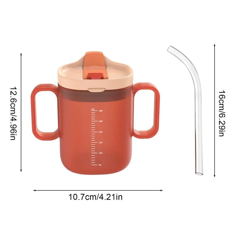 300mLDrinking Cup Elderly Drinking Cup Anti-choking Design Drinking Cup with Handles Feeding Cup With Lid and Straw For Patient