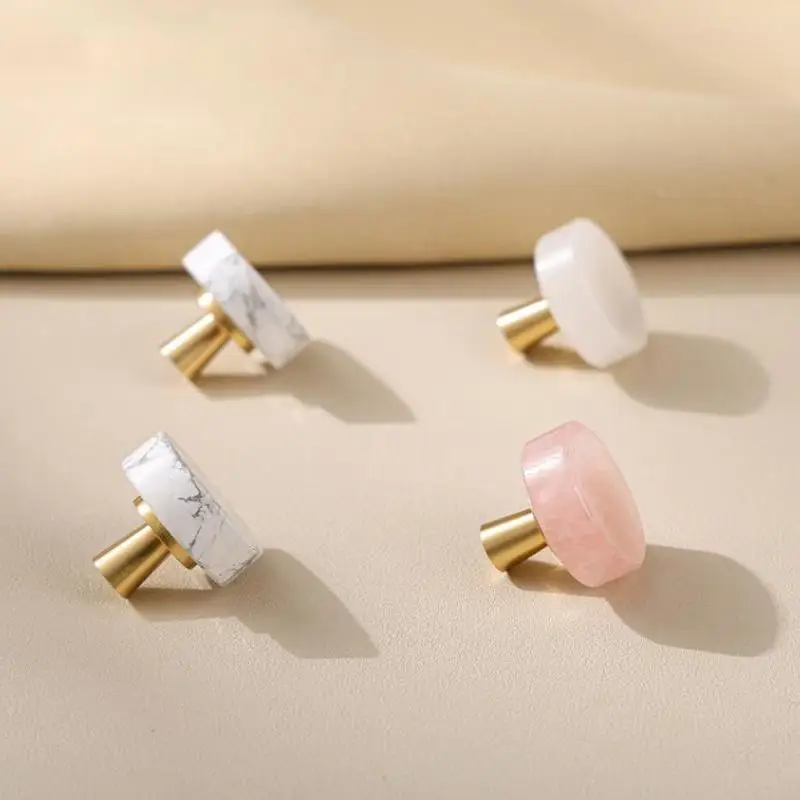 Circular Single‑Hole Drawer Cabinet Knob, Natural Stone Brass Furniture Pull Handle For Wine Cabinet Wardrobe Nordic Decoration