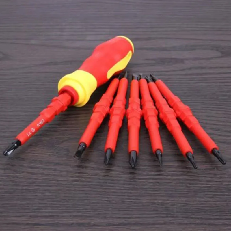 Electrician Repair Tools Kit 13pcs 1000V Changeable Insulated Screwdrivers Set with Magnetic Slotted Phillips Pozidriv Torx Bits