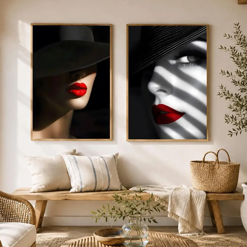 Art Red Lips   Poster HD poster wall art self-stick no-residue for home cafe office great gift