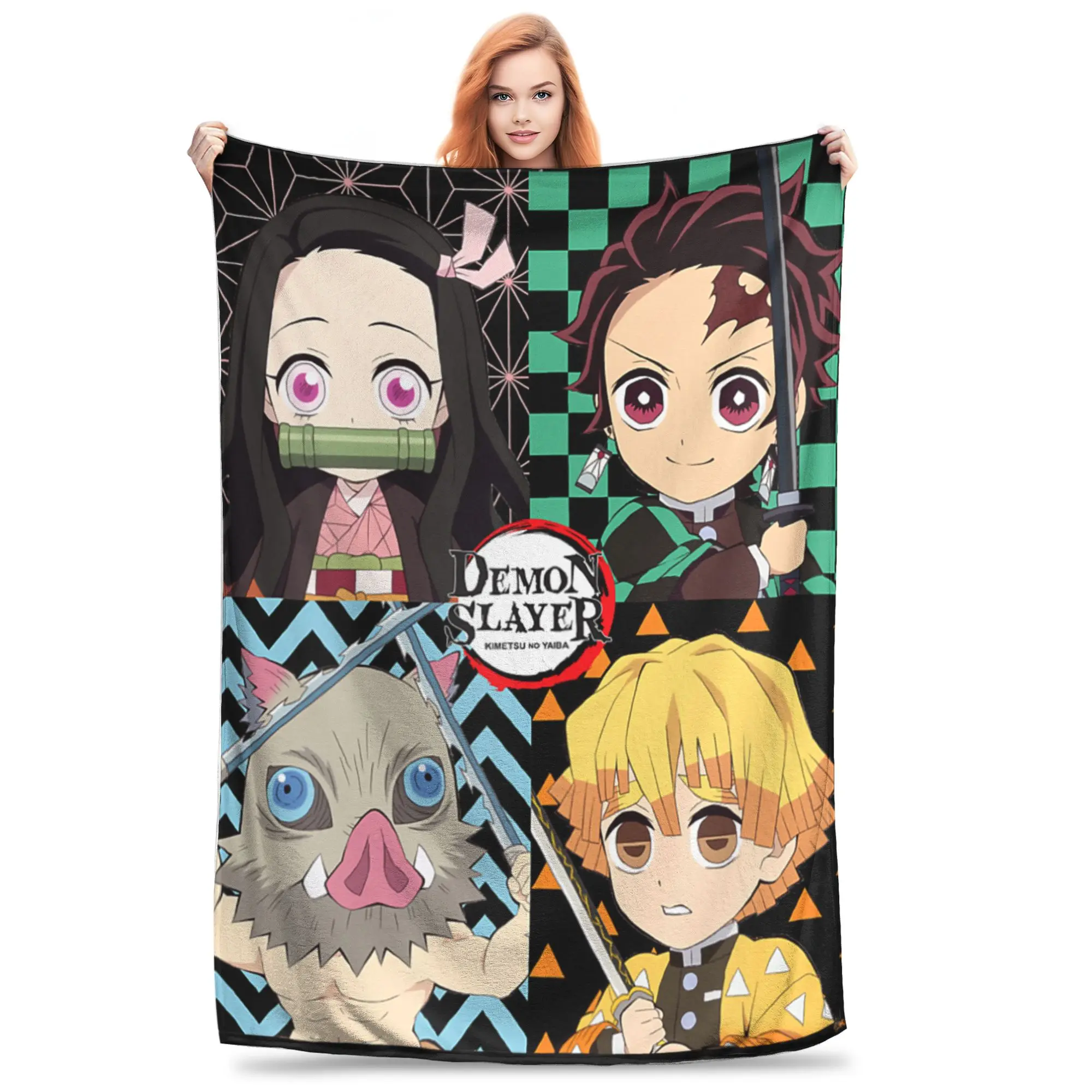 1PC Home Demon Slayer  Kimetsu no Yaiba Tanjiro Nezuko Adorable  Blanket Throw Super Cosy Plush Living Room Sofa