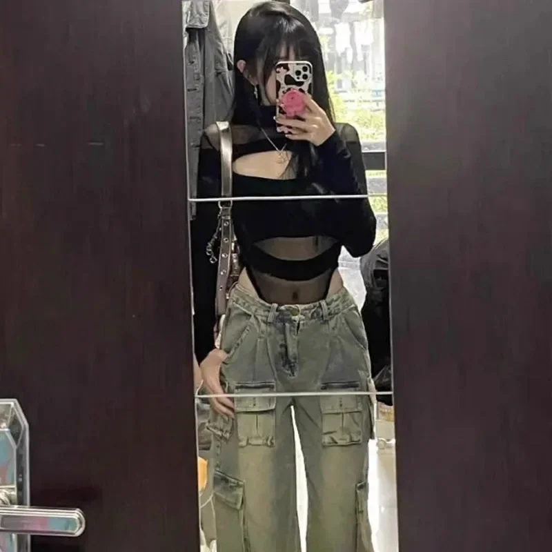 Sexy Half-Polo Neck Transparent Mesh Women's T-Shirt Top Versatile Inner Wear For Summer Taobao Social Media Celebrity Endorseme