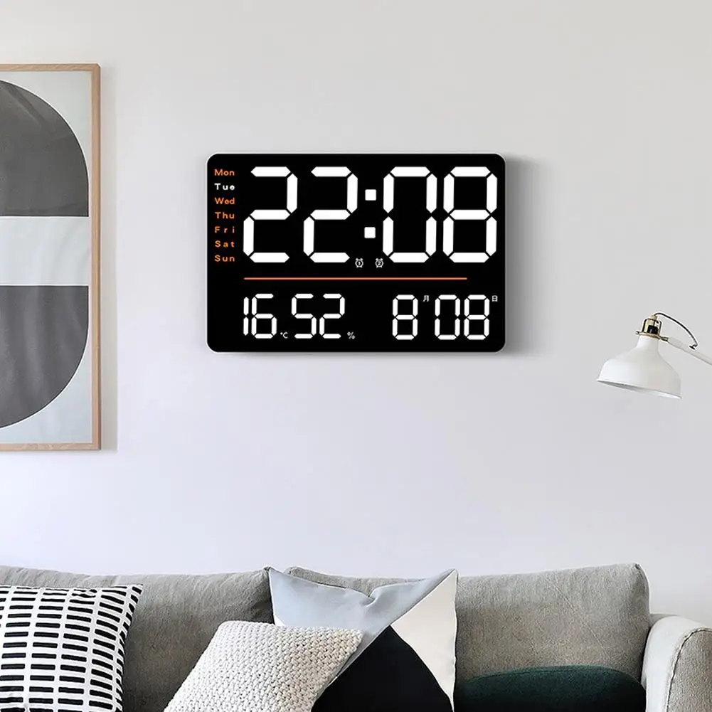 YOUZI Led Digital Wall Clock 12/24h Adjustable Brightness Temperature Humidity Display Table Alarm Clock