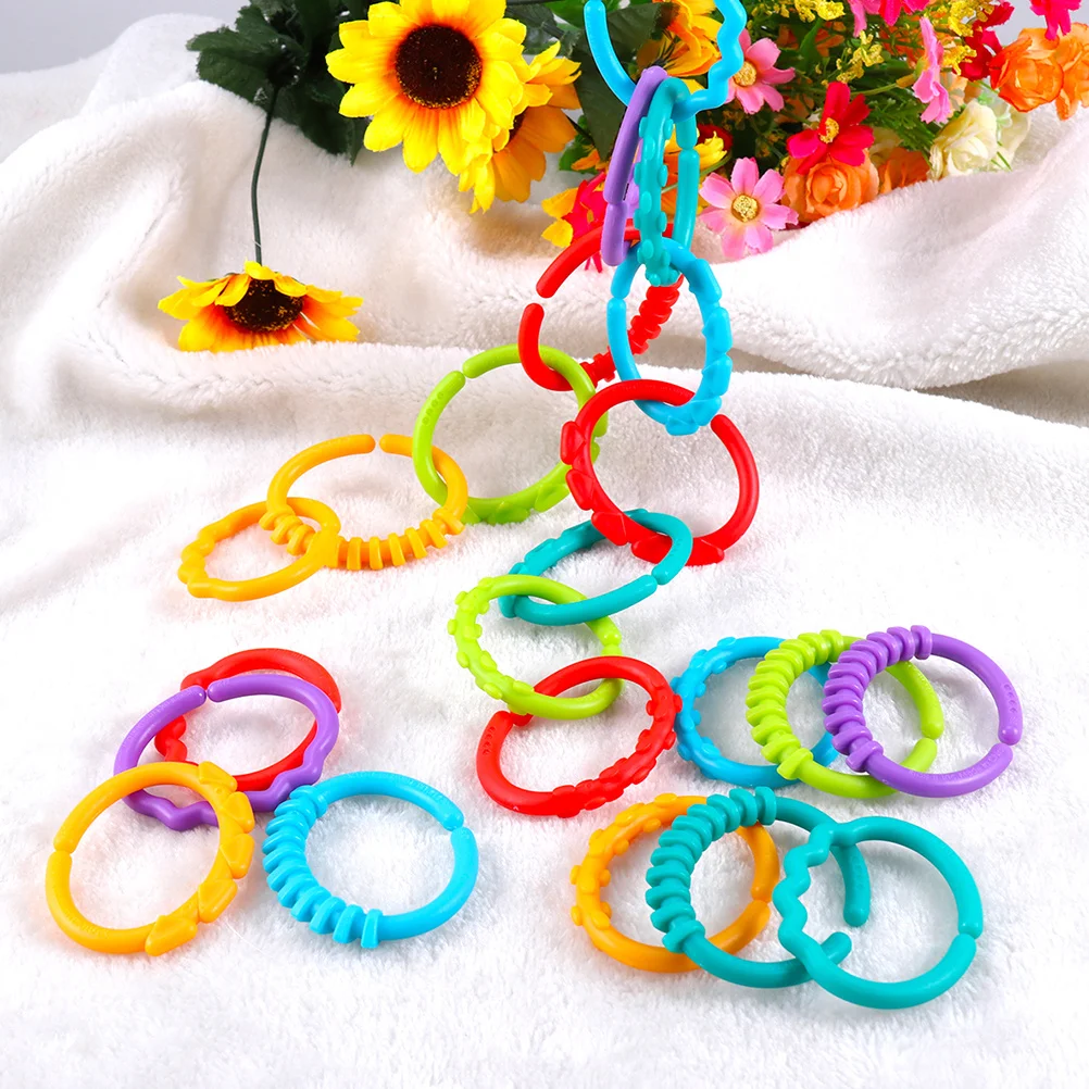 

48Pcs Baby Teether Rings Links Safe Soft Chew Teether Car Seat Stroller Infant Links Travel Stroller Toys Baby Toys