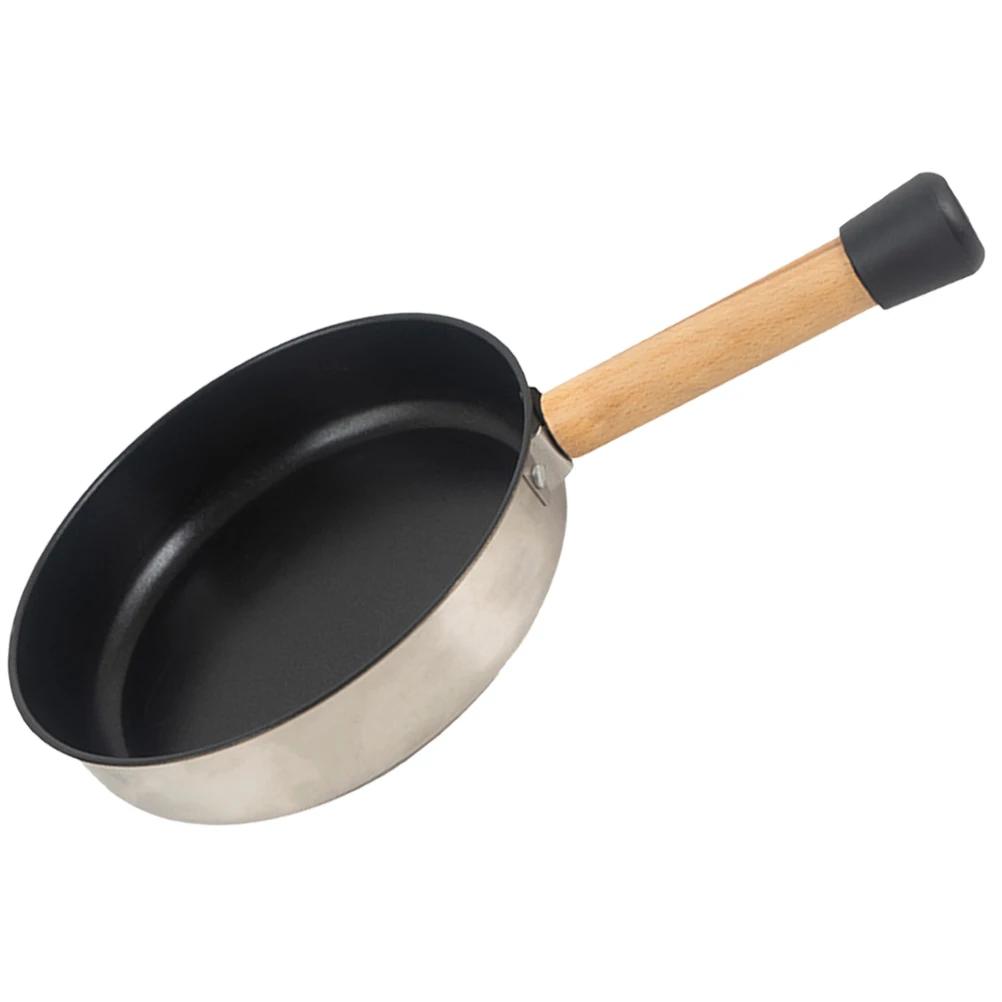 

Portable Non-Stick Frying Pan Camping Outdoor Egg Skillet Stainless Steel Wood Handle Flat Bottom Oil-Saving Easy Cleaning