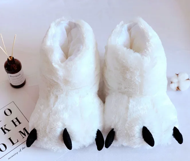 Autumn and Winter Cute Plush Bear Paw Shoes Cartoon Figure Couple Warm Cotton Shoes Men and Women's Home Indoor Slippers