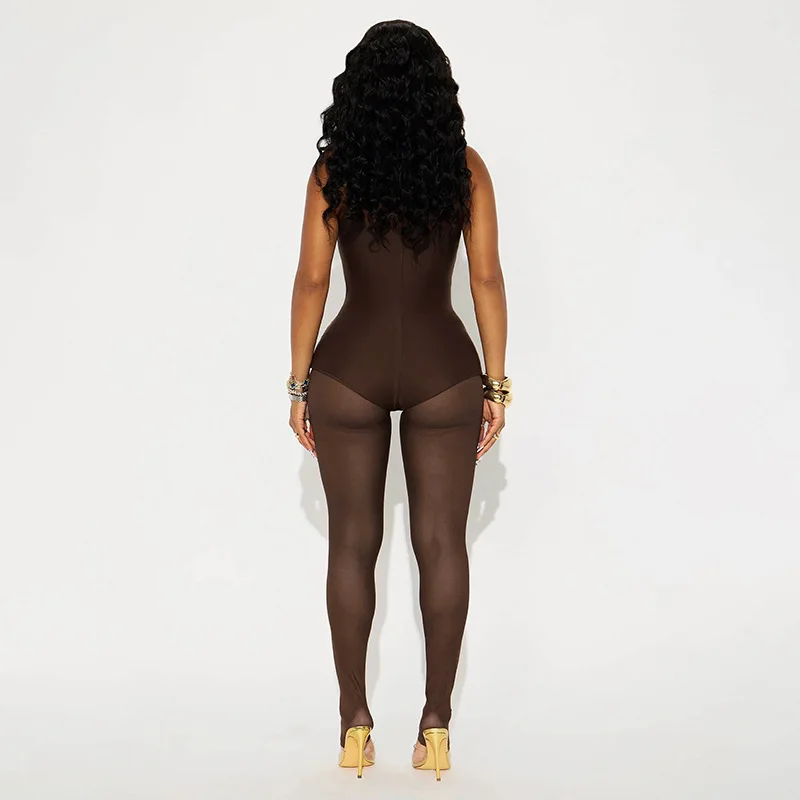 2026 Sommer Nude Feel Transparenter Mesh Ärmelloser Jumpsuit Damen Mode Ausgehkleidung Sexy Durchsichtiger Bodycon Romper Weibliche Streetwear – Detail 7