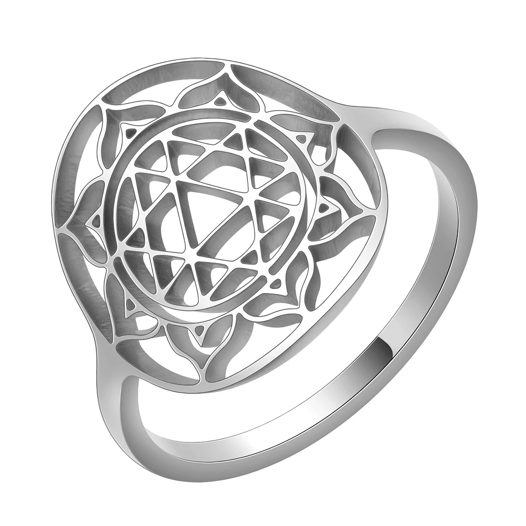 Sri Durga Yantra Ring Stainless Steel For Women Gold Plated Ring Female Bohemian Wedding Party Gifts Chain Jewelry