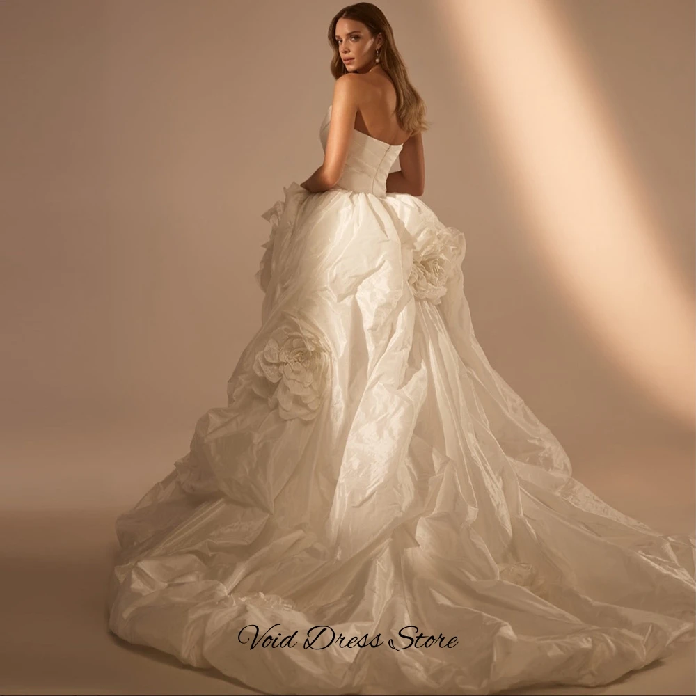 High Quality Organza Wedding Dress Customized Dreamy Handmade Flowers Bridal Gowns Modern Sweetheart Sleeveless Vestido De Novia