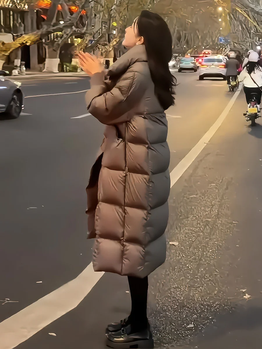 معطف شتوي نسائي من Faionable Thiened Fce مبطن باللون الأبيض Du down Jaet معطف بياقة واقفة معطف للتنقل بطول منتظم