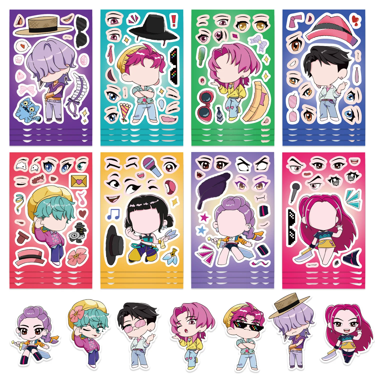 8pack Kpop Demon Hunters funny expressions puzzle stickers, children's handmade DIY games toys, practical educational gifts