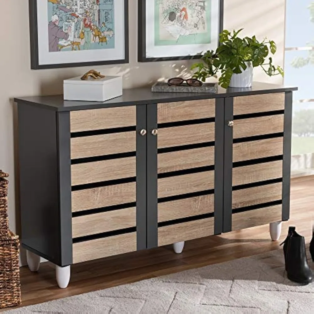 Studio Shoe Cabinets, One Size, Oak/Dark Gray