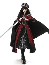 Military style dark Gothic style black red shawl coat uniform super cool elegant temperament Lolita dress cosplay suit