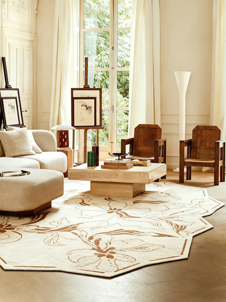 Luxury Cream Style Carpet Living Room Irregular High-end Area Rug Bedroom Wool Thick Cloakroom Study Floor Rug Decor Beige