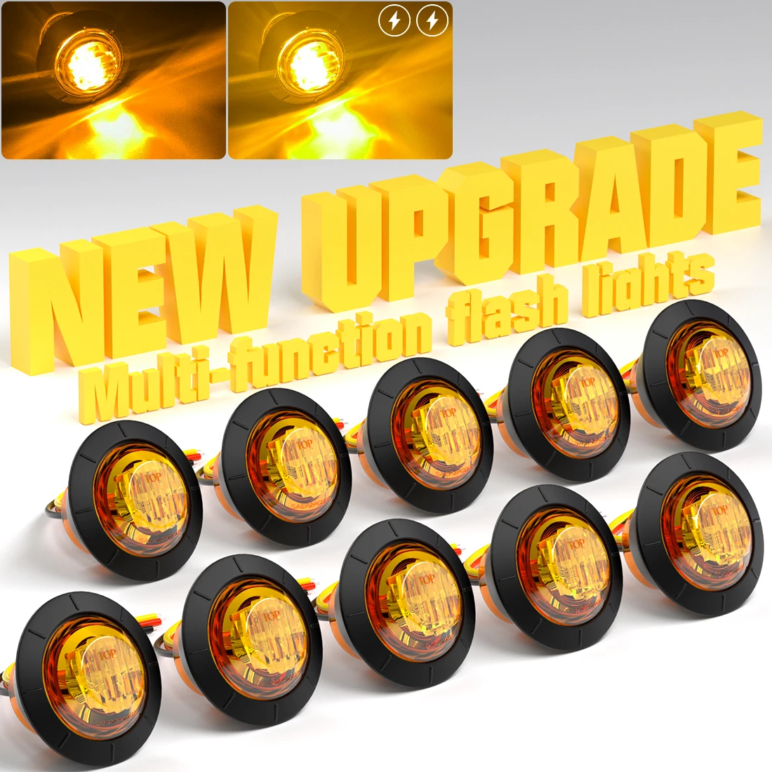 Round LED Side Marker Lights 12V-24V with Flash Strobe Indicator Front Rear Clearance Light for Car Truck Trailer Bus Van Boat