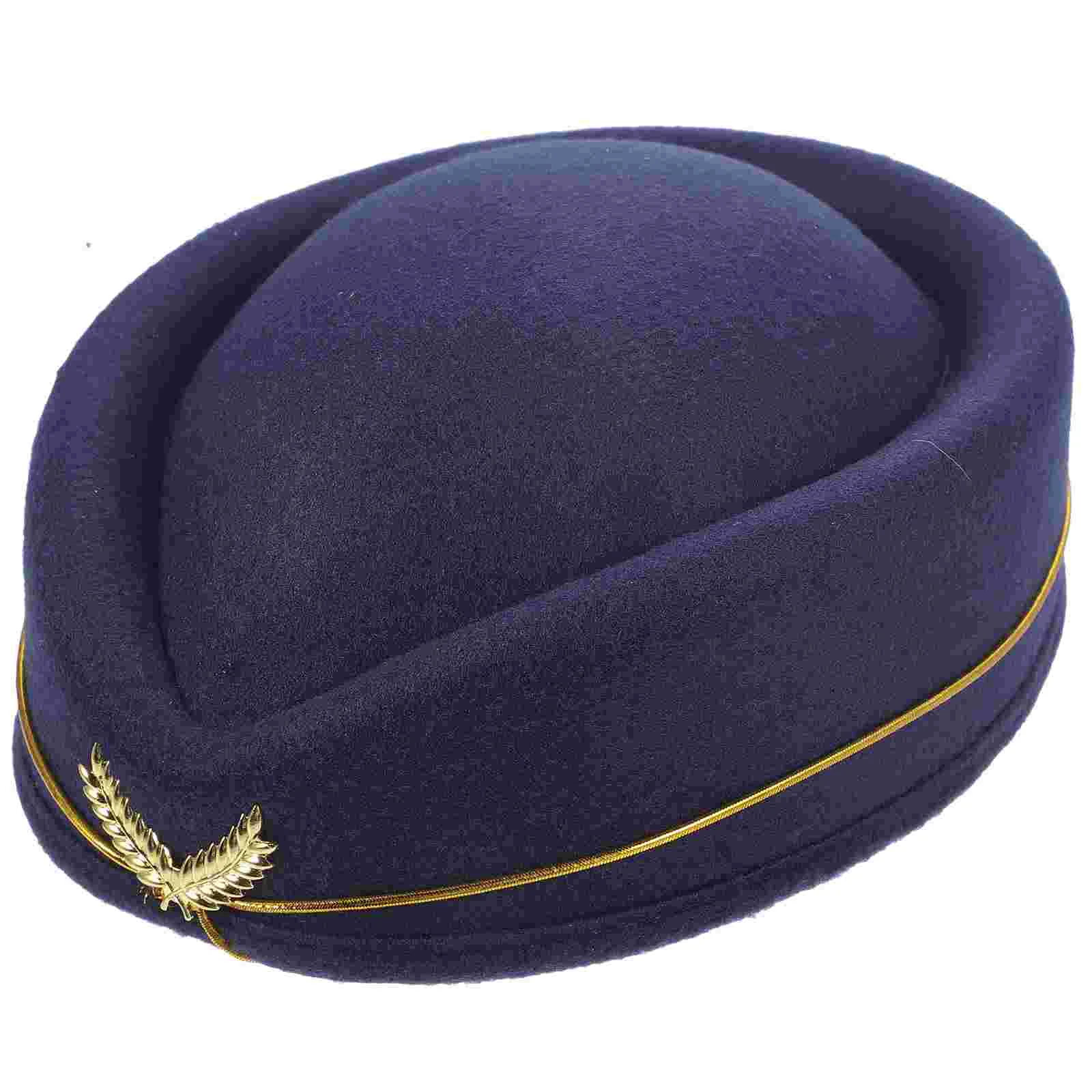 Decorative Hat Stewardess Hats Cosplay Accessory Uniform Blue Woolen Airline Attendant