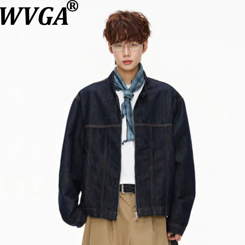 

WVGA Spring Autumn New Man Tide Stand Collar Trendy Zipper Denim Jacket Niche Chic Casual Washed Long Sleeve Coat Ins Y2K W20253