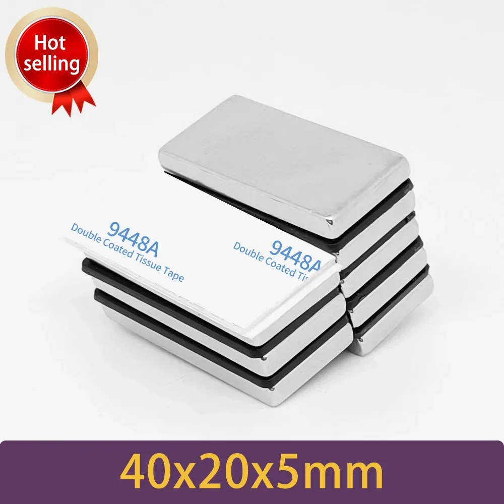 40x20x5mm Sheet Rare Earth Neodymium Magnet With 3M Self - Adhesive 40*20*5 Block Strong Powerful Magnets 40x20x5