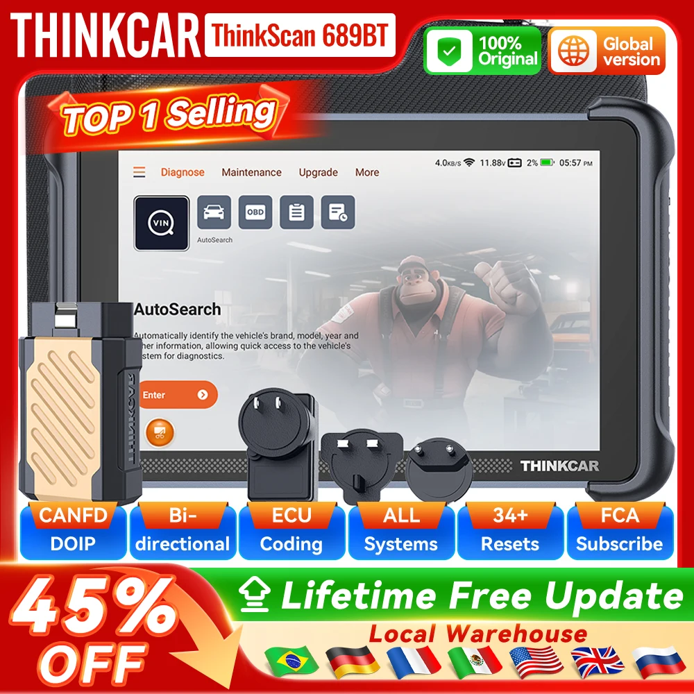 

THINKCAR THINKSCAN 689BT Bi directional Automotive Diagnostic Tool Obd2 Scanner ECU Coding CANFD DOIP FCA Autoauth 34 Reset Free