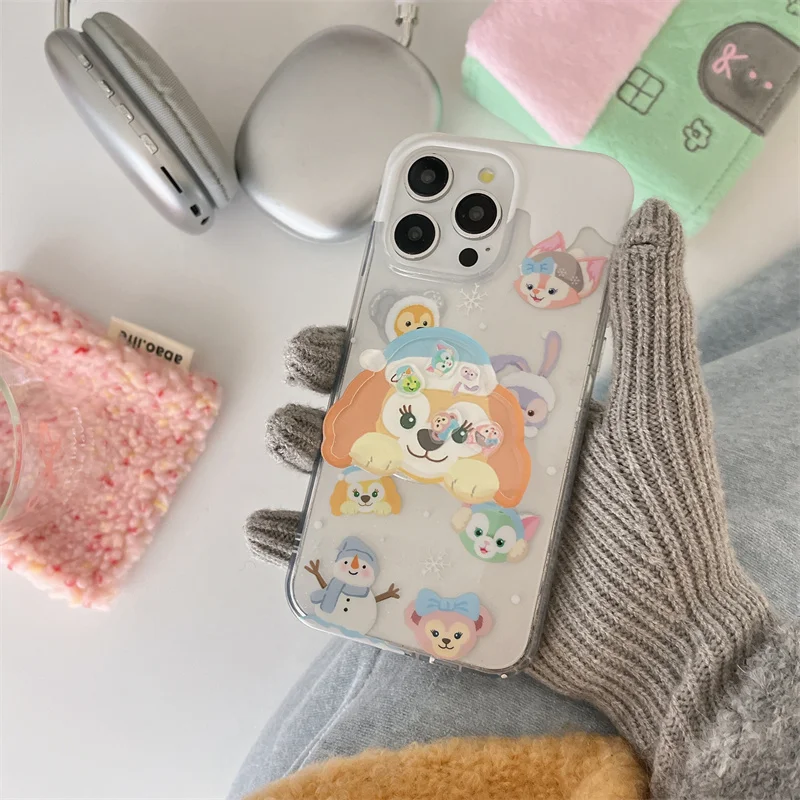 Disney Cute Duffy StellaLou Clear Protect Phone Case For iPhone 13 14 15 16 Pro Max Cartoon Duffy StellaLou Shake Holder Cover