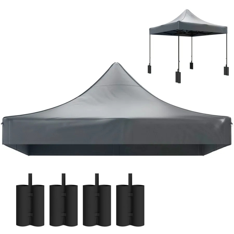 

10' x 10' Replacement Canopy Top for Pop Up Canopy Tent with 4 Sand Bags UPF50+ Protection Dark Gray